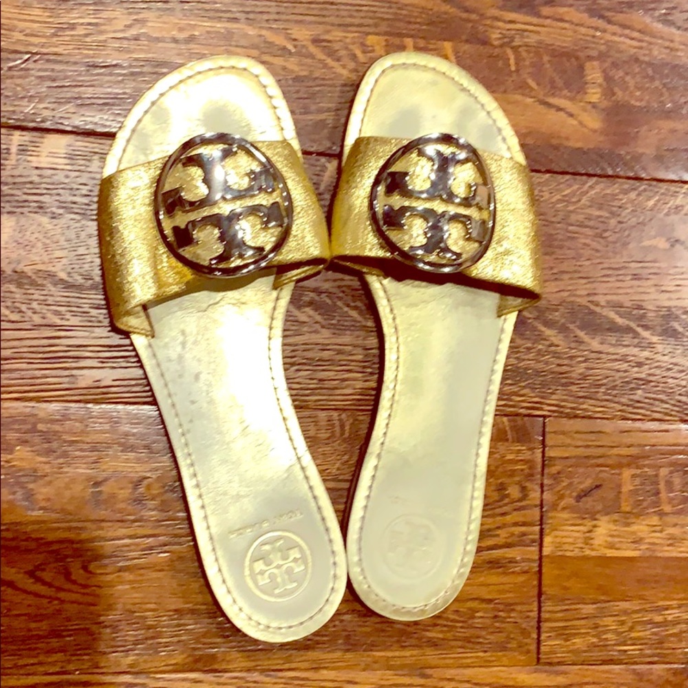 Tory Burch gold slide sandals